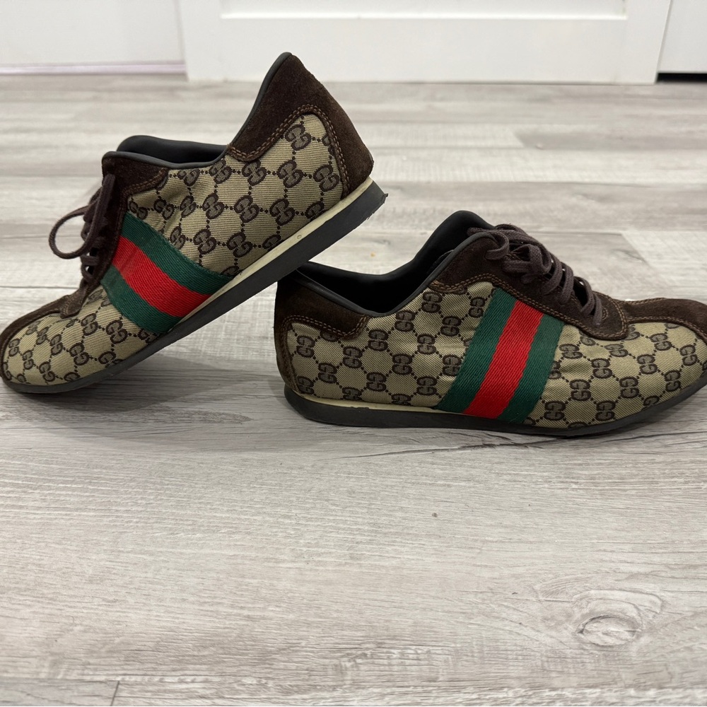 Gucci Brown and Green Sneakers with Iconic Monogram